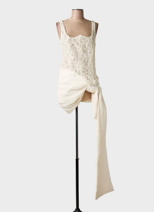 Robe courte fermeture zippée au dos fines bretelles beige INNOVARE DENIM femme