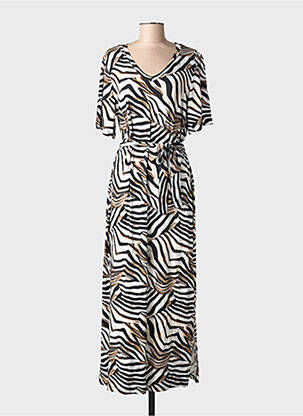 Robe longue manches courtes manches courtes beige GEISHA femme