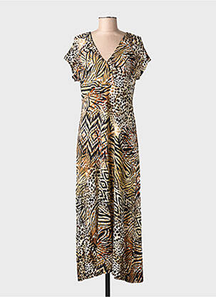Robe longue manches courtes manches courtes marron GEISHA femme