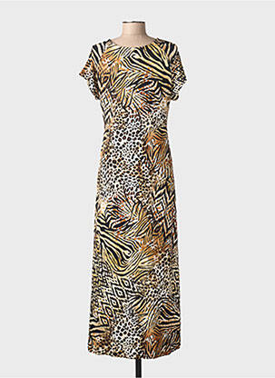 Robe longue manches courtes manches courtes marron GEISHA femme