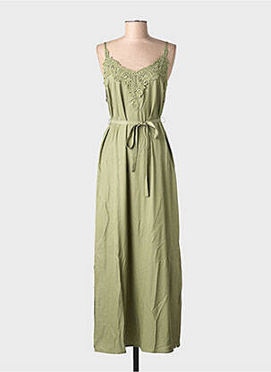 Robe longue manches bretelles ajustables fines bretelles vert CREAM femme