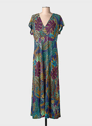 Robe longue imprimé fantaisie manches courtes noir GEISHA femme
