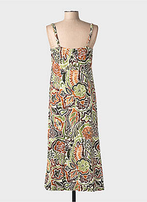 Robe longue manches bretelles ajustables fines bretelles vert GEISHA femme