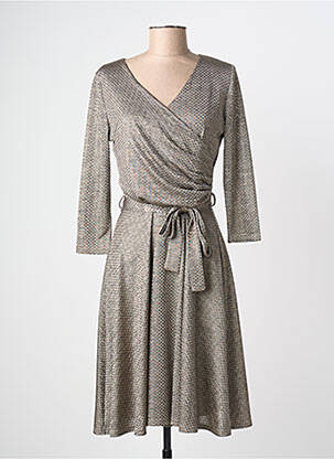 Robe mi-longue imprimé fantaisie manches longues beige LONKEL femme