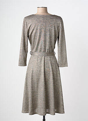 Robe mi-longue imprimé fantaisie manches longues beige LONKEL femme
