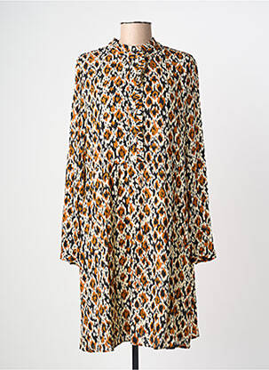 Robe mi-longue coupe fluide manches longues beige C'EST BEAU LA VIE femme