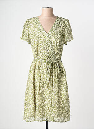 Robe mi-longue imprimé fleurs manches courtes vert C'EST BEAU LA VIE femme