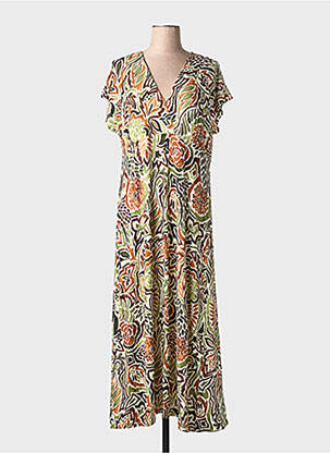 Robe longue imprimé fantaisie manches courtes vert GEISHA femme