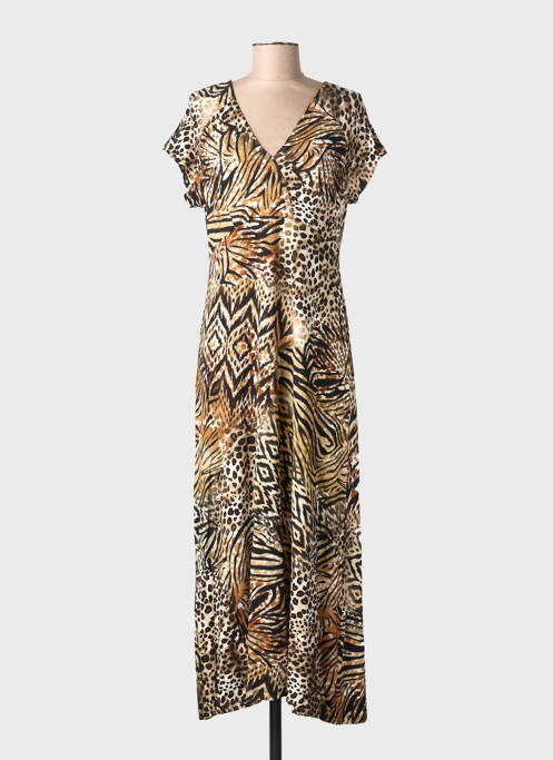 Robe longue manches courtes manches courtes marron GEISHA femme