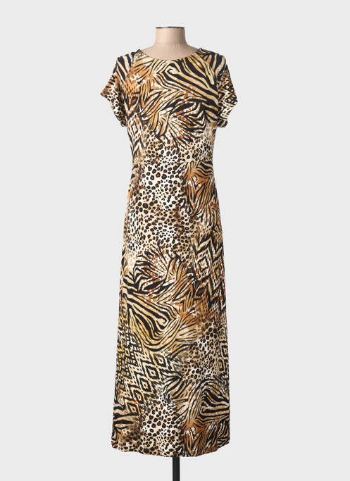 Robe longue manches courtes manches courtes marron GEISHA femme