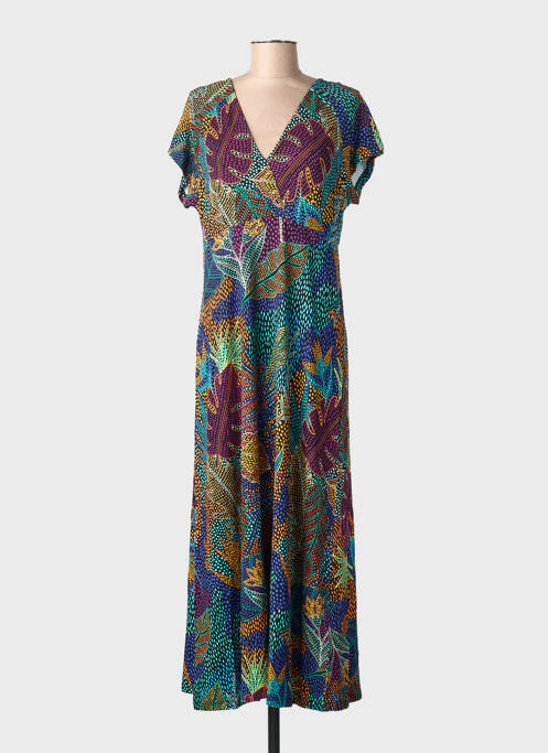 Robe longue imprimé fantaisie manches courtes noir GEISHA femme