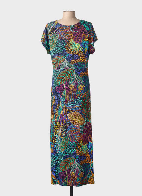 Robe longue imprimé fantaisie manches courtes noir GEISHA femme