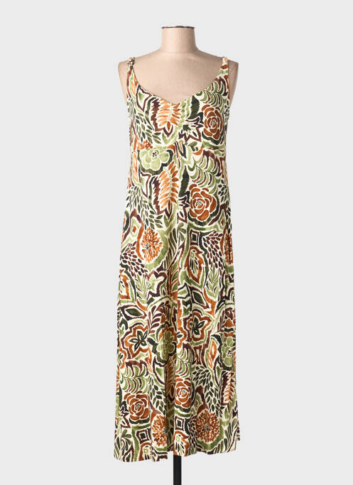Robe longue imprimé fantaisie fines bretelles vert GEISHA femme