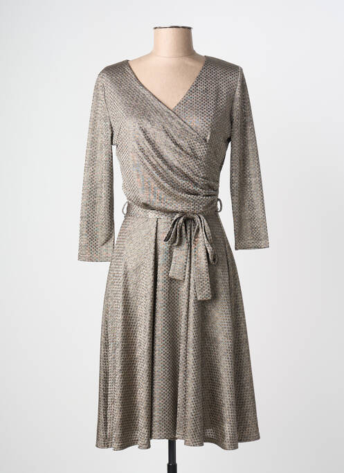 Robe mi-longue imprimé fantaisie manches longues beige LONKEL femme