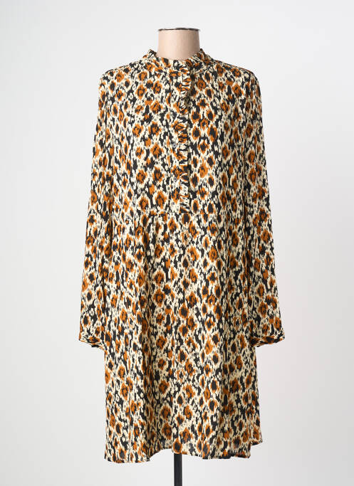 Robe mi-longue coupe fluide manches longues beige C'EST BEAU LA VIE femme