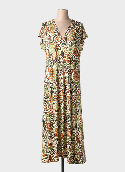 Robe longue imprimé fantaisie manches courtes vert GEISHA femme
