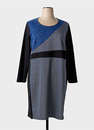 Robe mi-longue imprimé fantaisie manches longues bleu GUY DUBOUIS femme