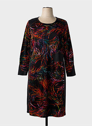 Robe mi-longue imprimé fantaisie manches longues noir GUY DUBOUIS femme