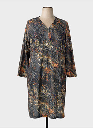 Robe mi-longue imprimé fantaisie manches longues noir GUY DUBOUIS femme
