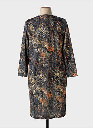Robe mi-longue imprimé fantaisie manches longues noir GUY DUBOUIS femme