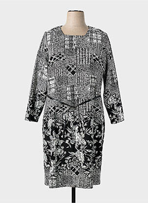 Robe mi-longue imprimé fantaisie manches longues noir GUY DUBOUIS femme