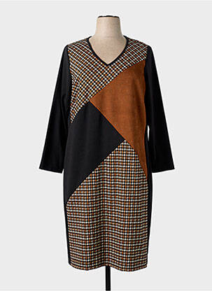 Robe mi-longue manches longues manches longues noir GUY DUBOUIS femme