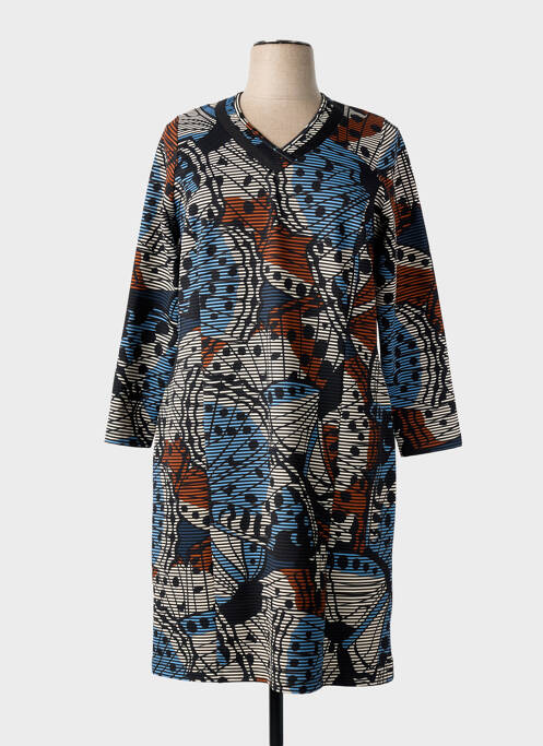 Robe mi-longue manches longues manches longues bleu GUY DUBOUIS femme