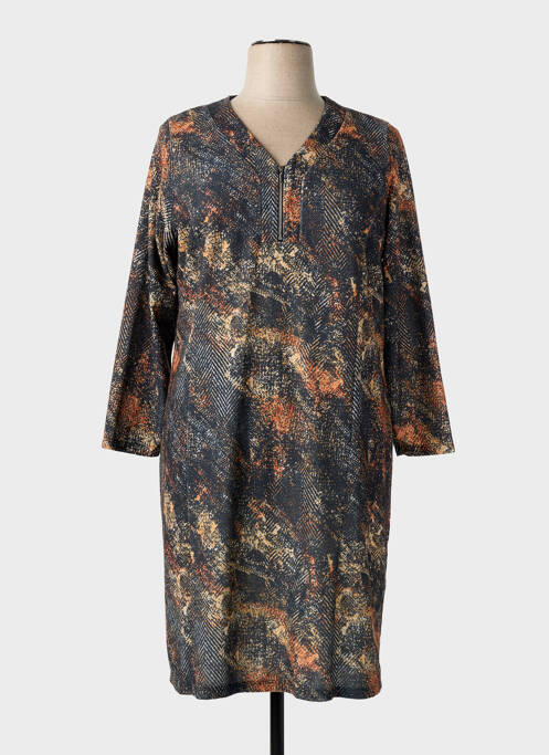 Robe mi-longue imprimé fantaisie manches longues noir GUY DUBOUIS femme