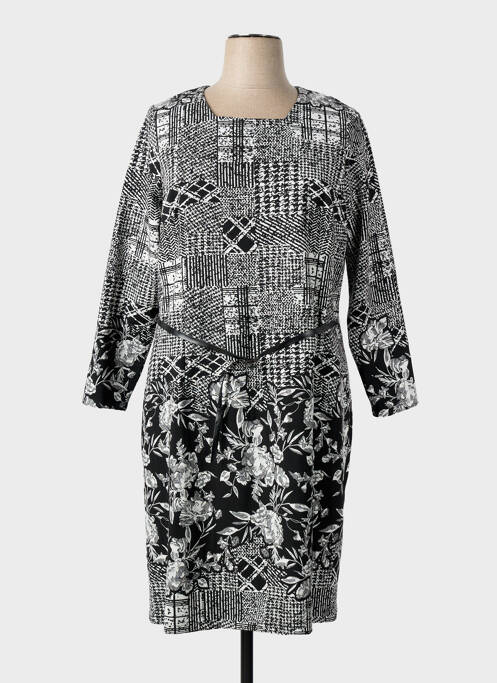 Robe mi-longue imprimé fantaisie manches longues noir GUY DUBOUIS femme
