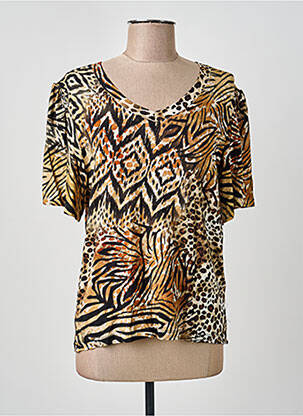 T-shirt col v manches courtes marron GEISHA femme