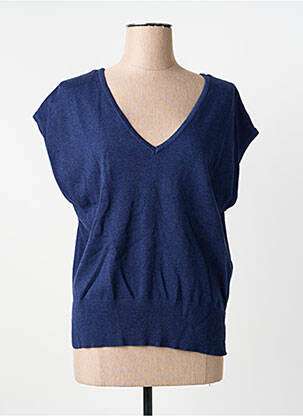 Pull tissage chiné manches courtes bleu MARBLE femme