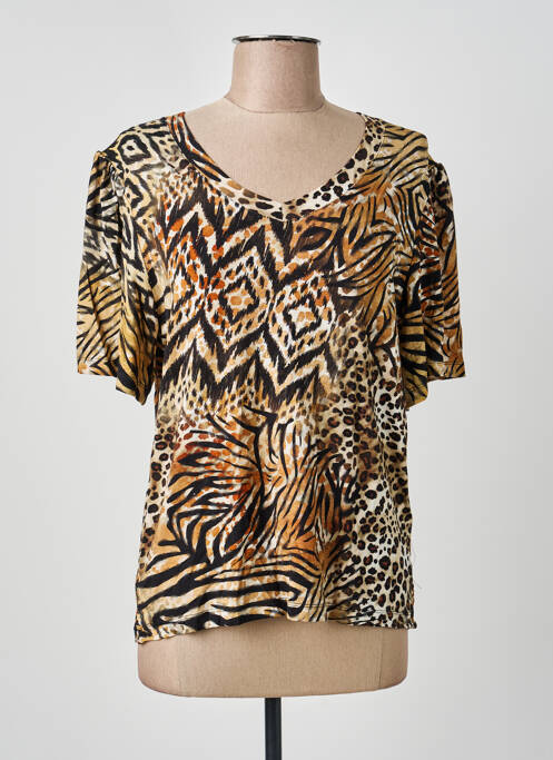 T-shirt col v manches courtes marron GEISHA femme