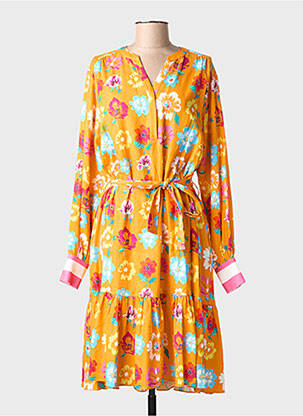 Robe mi-longue imprimé fleurs manches longues orange HERZEN'S ANGELEGENHEIT femme