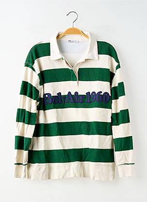 Polo imprimé rayures manches longues vert ZARA femme