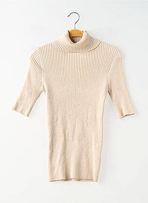 Pull col roulé tissage côtelé manches courtes beige GRACE & MILA femme