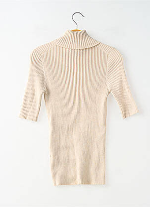 Pull col roulé tissage côtelé manches courtes beige GRACE & MILA femme