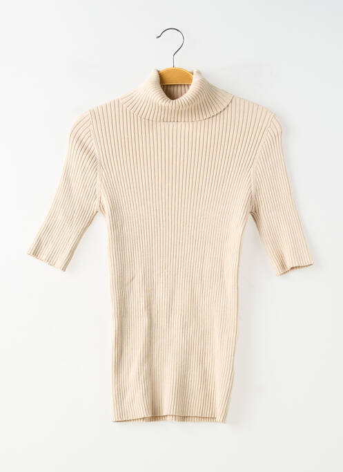 Pull col roulé coupe ajustée manches courtes beige GRACE & MILA femme