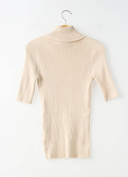 Pull col roulé coupe ajustée manches courtes beige GRACE & MILA femme