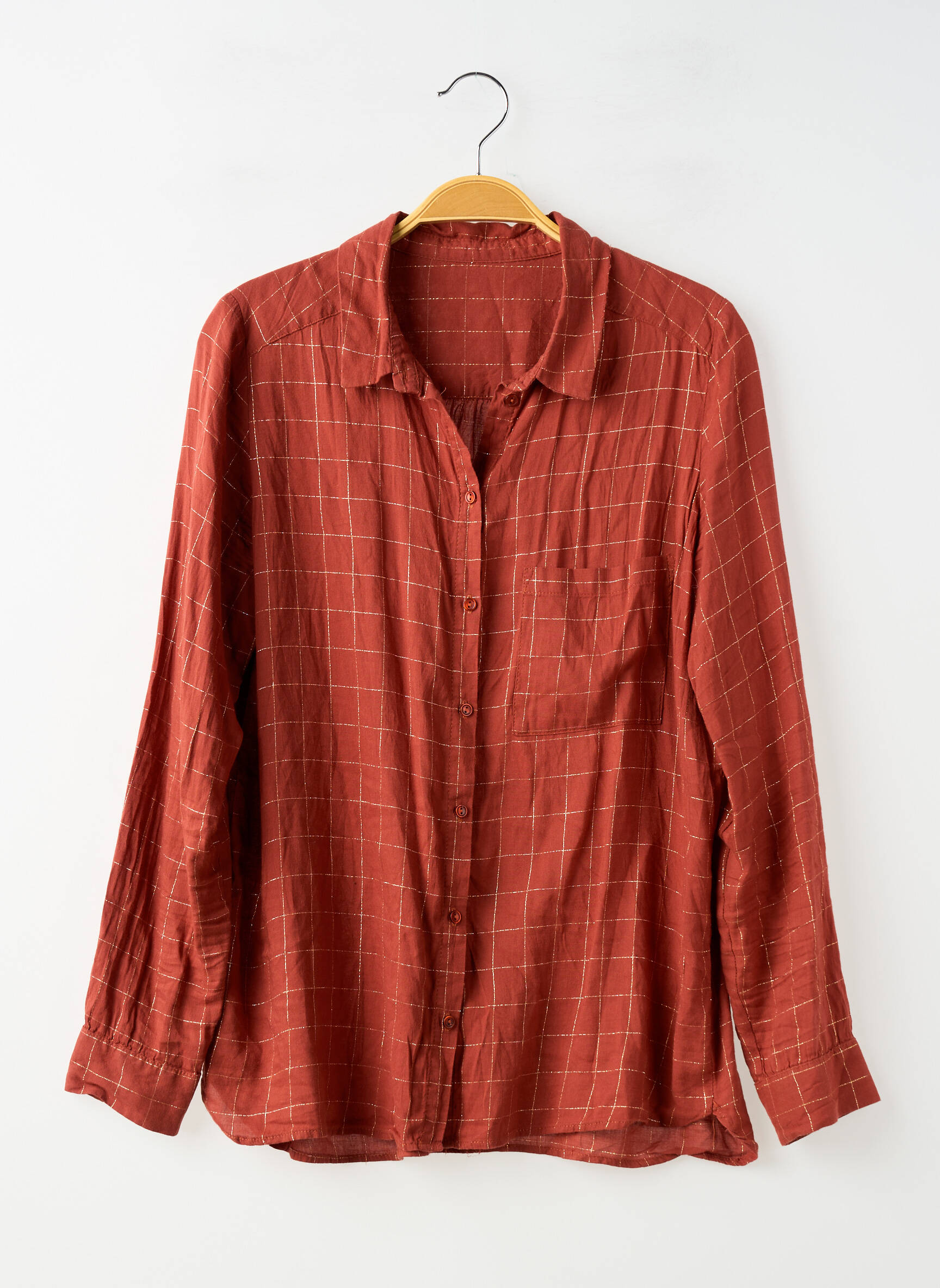 Chemisier coupe droite manches longues orange SANS MARQUE femme