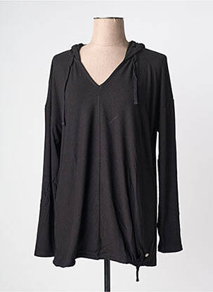 Sweat-shirt à capuche col v manches longues noir SHEEGO femme