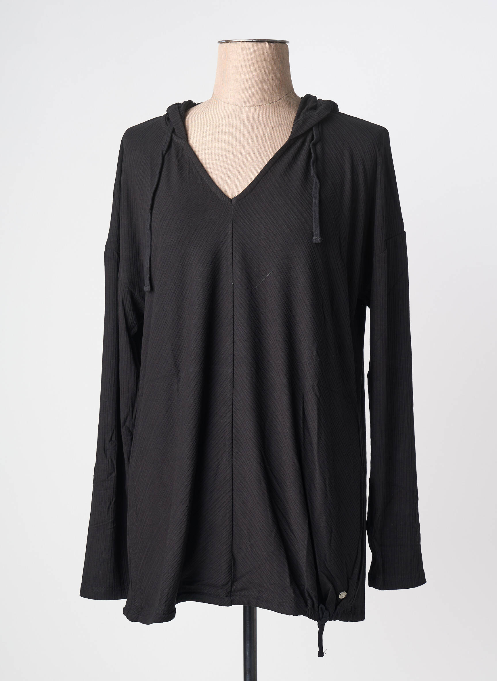 Sweat-shirt à capuche col v manches longues noir SHEEGO femme
