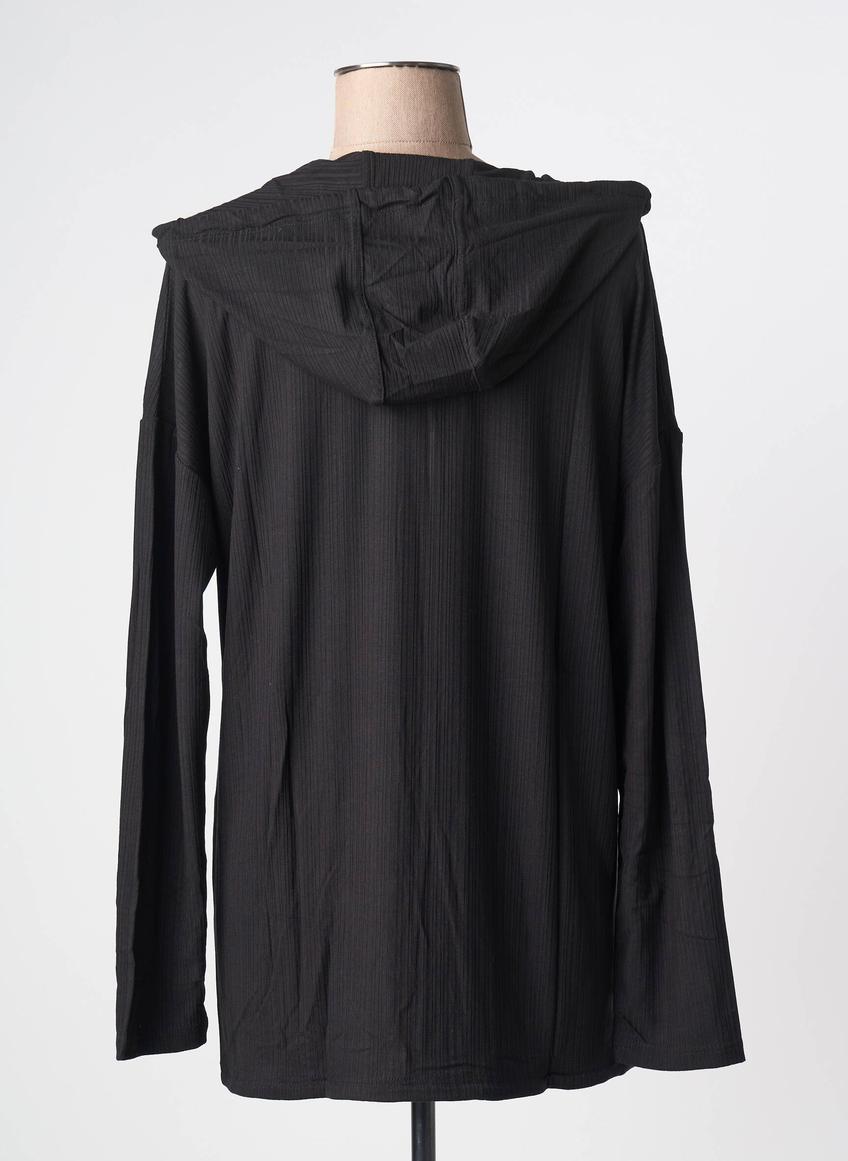 Sweat-shirt à capuche col v manches longues noir SHEEGO femme