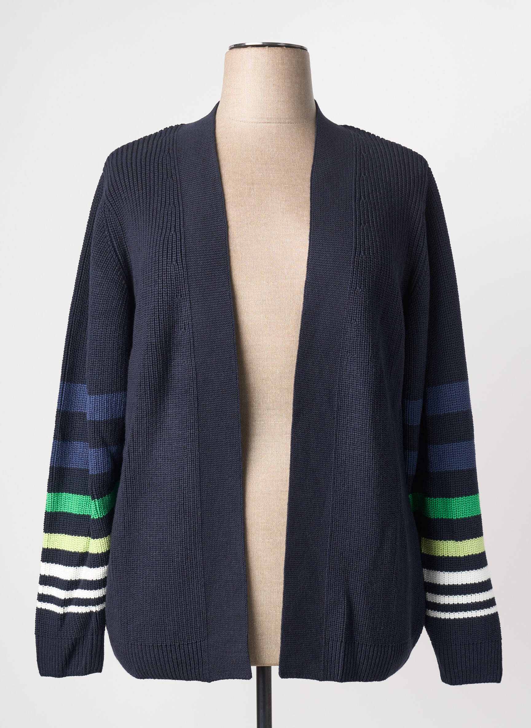 Gilet manches longues col châle bleu TRIANGLE femme