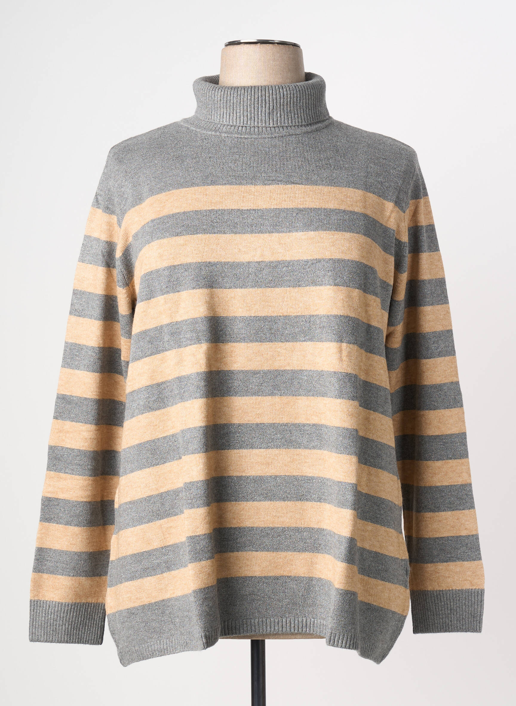 Pull col roulé tissage chiné manches longues gris SHEEGO femme