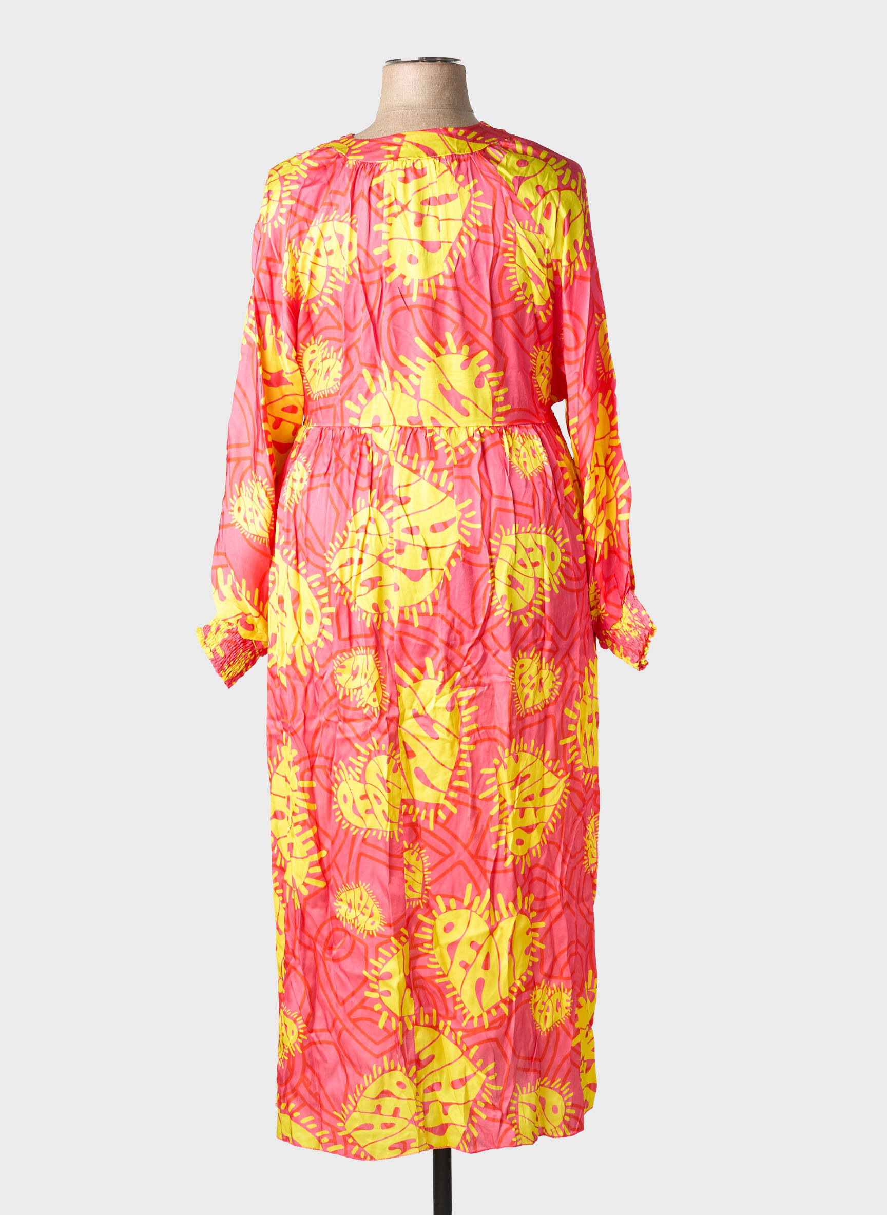 Robe longue imprimé fantaisie manches longues rose SHEEGO femme