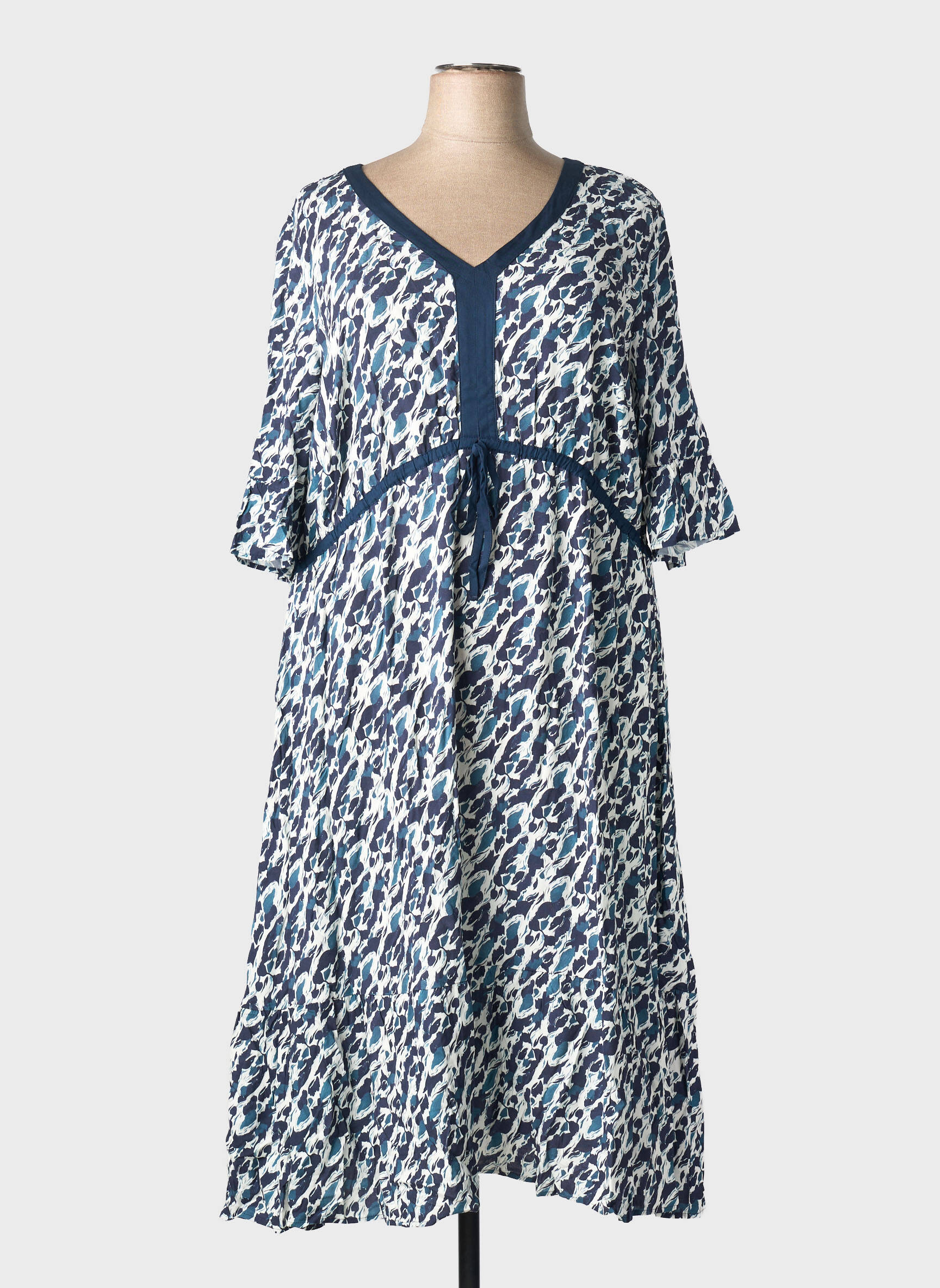 Robe longue imprimé fantaisie manches longues bleu SHEEGO femme