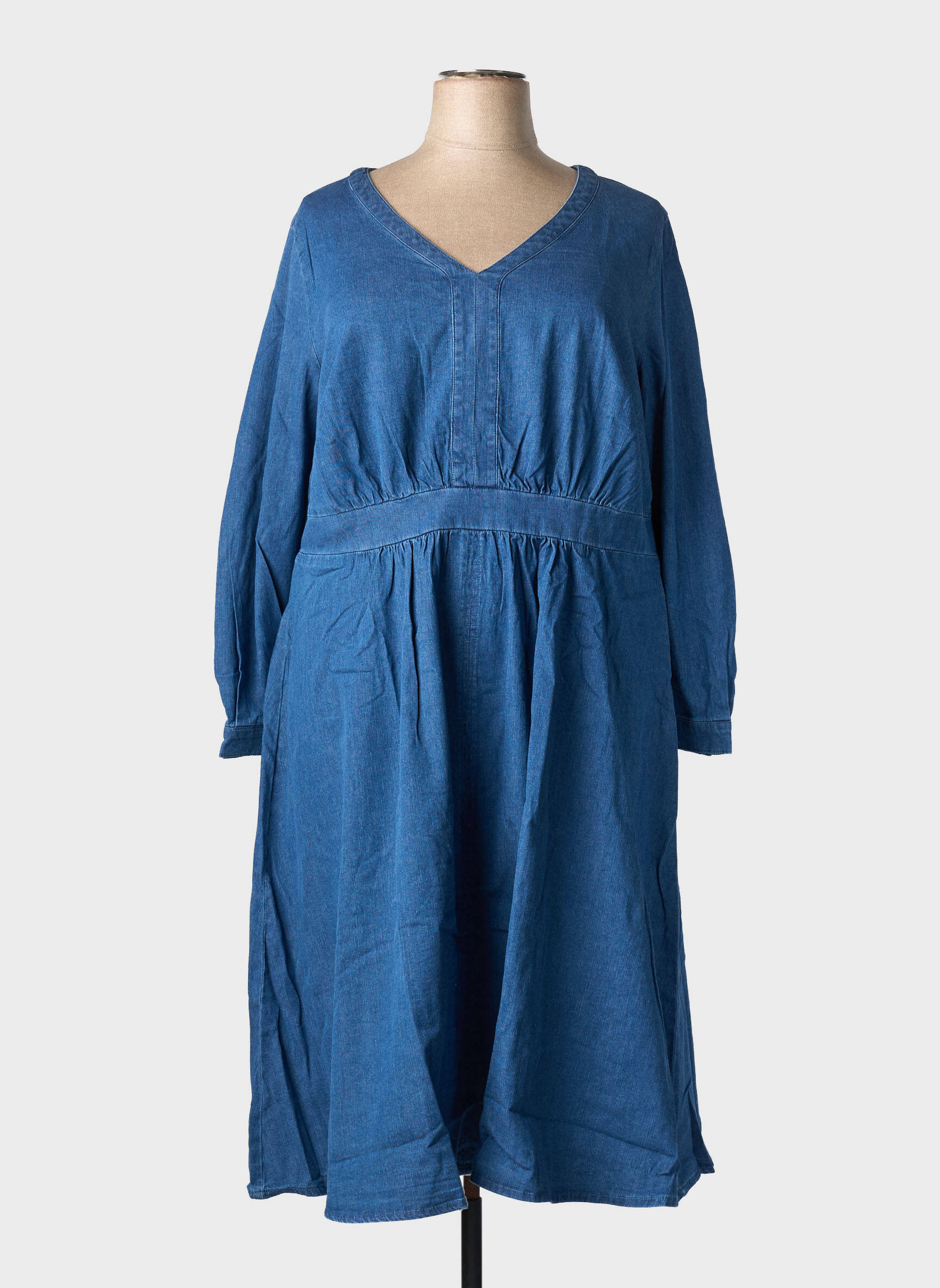 Robe mi-longue coupe fluide manches longues bleu SHEEGO femme