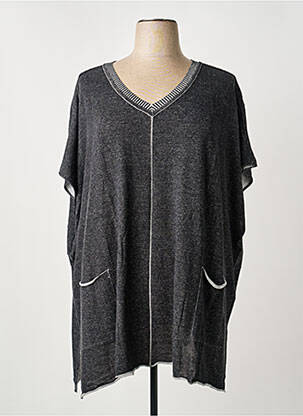 Pull tunique tissage chiné manches courtes gris SHEEGO femme