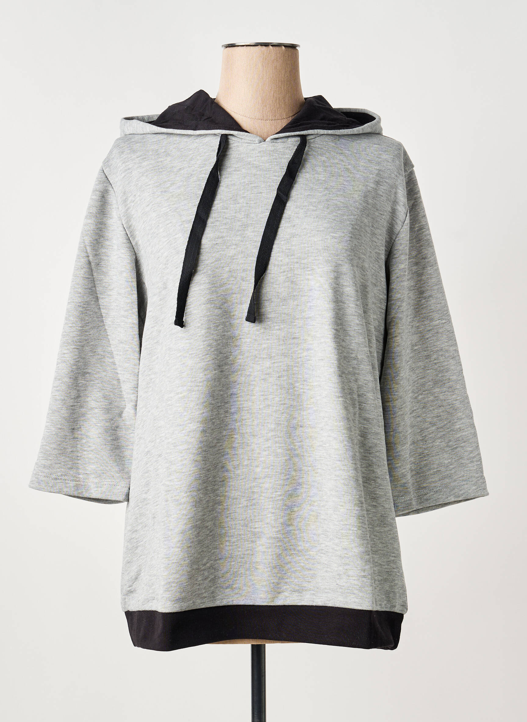 Sweat-shirt à capuche stretch manches 3/4 gris SHEEGO femme