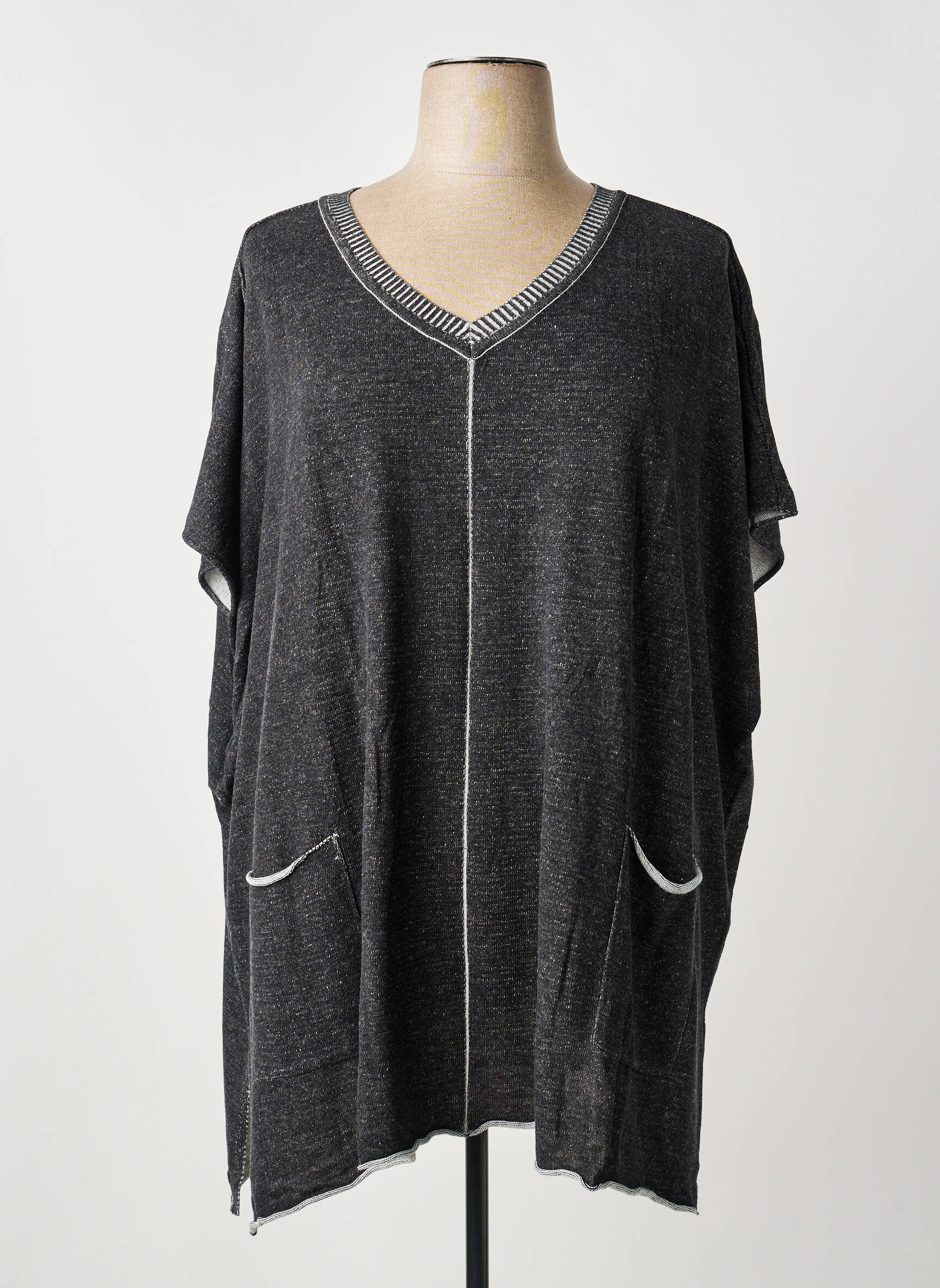 Pull tunique tissage chiné manches courtes gris SHEEGO femme